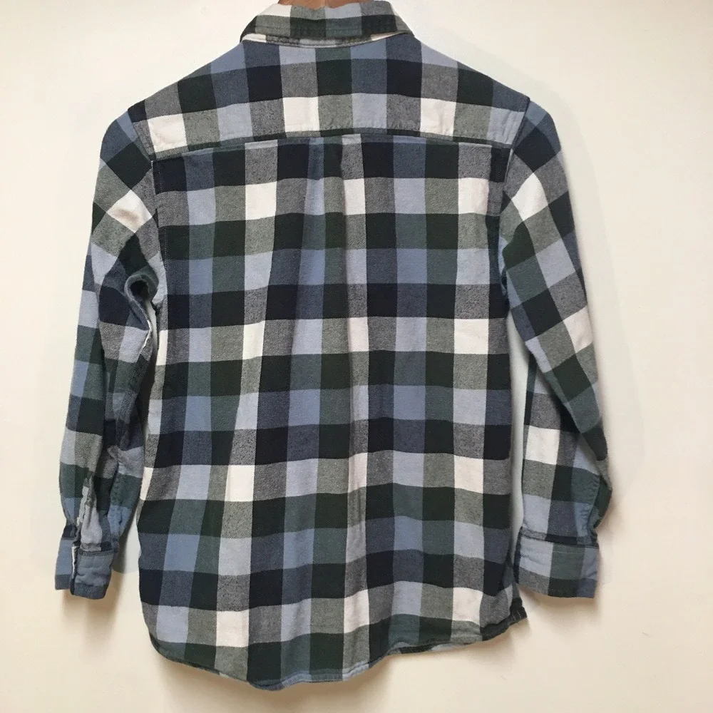 Gymboree Flannel Button Down Shirt Boy Size L 10-12 Blue Green Plaid Long Sleeve